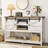 Farmhouse Entryway Table With Adjustable Shelf And Sliding Barn Doors, Hallway Table With Bottom Open Shelf, Behind Couch Table Console Table For Entrance, Living Room, Foyer, Rustic White