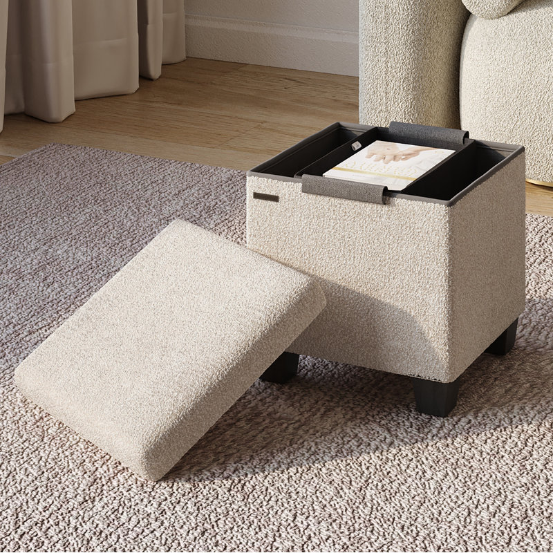 Vérrant Boucle Storage Ottoman Bench, Beige, 15"H x 15"W x 15"D