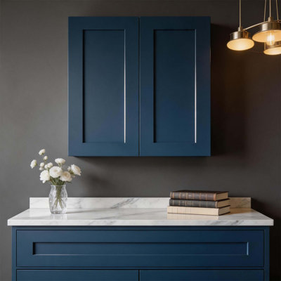 Armoire murale en bois massif durable avec 2 tablettes réglables, bleu marine, parfaite pour le rangement de la cuisine et de la salle de bain