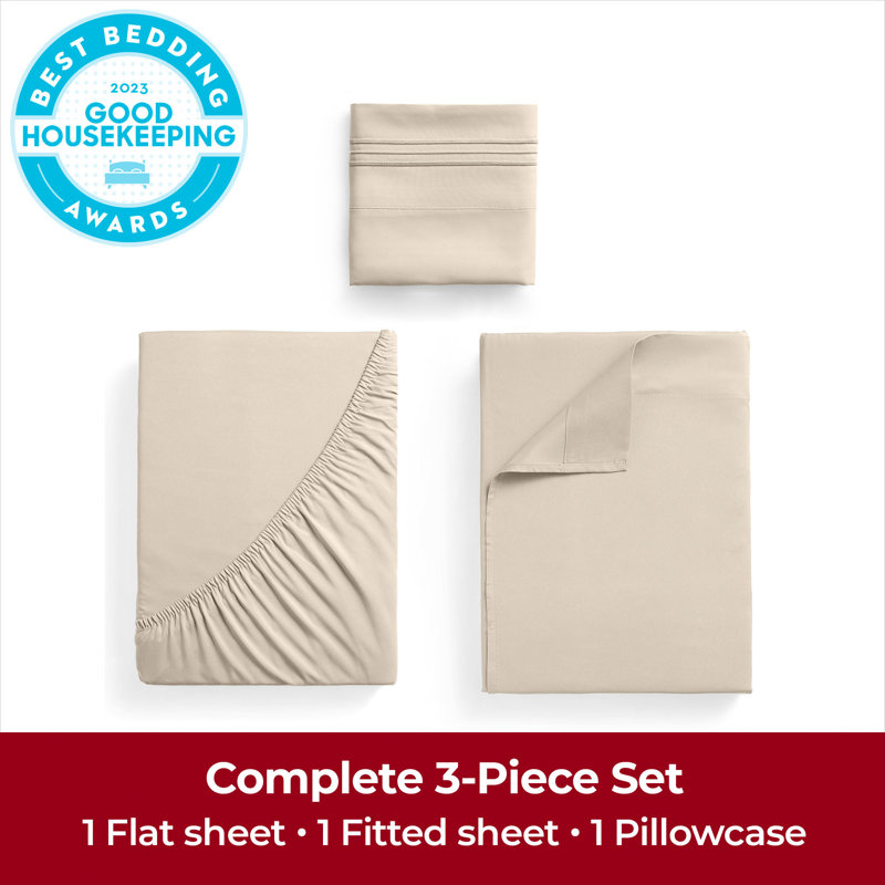Ensemble de draps Mellanni 1800, Beige, Ensemble de draps pour taille de lit simple TG ave