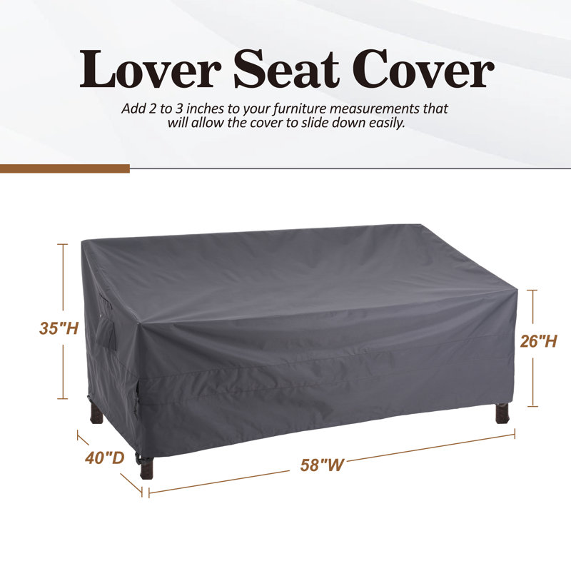 Waterproof Outdoor Patio Loveseat Cover, 58"W x 40"D x 35/26"H, Rip Stop, 3-Year Warranty, Gray