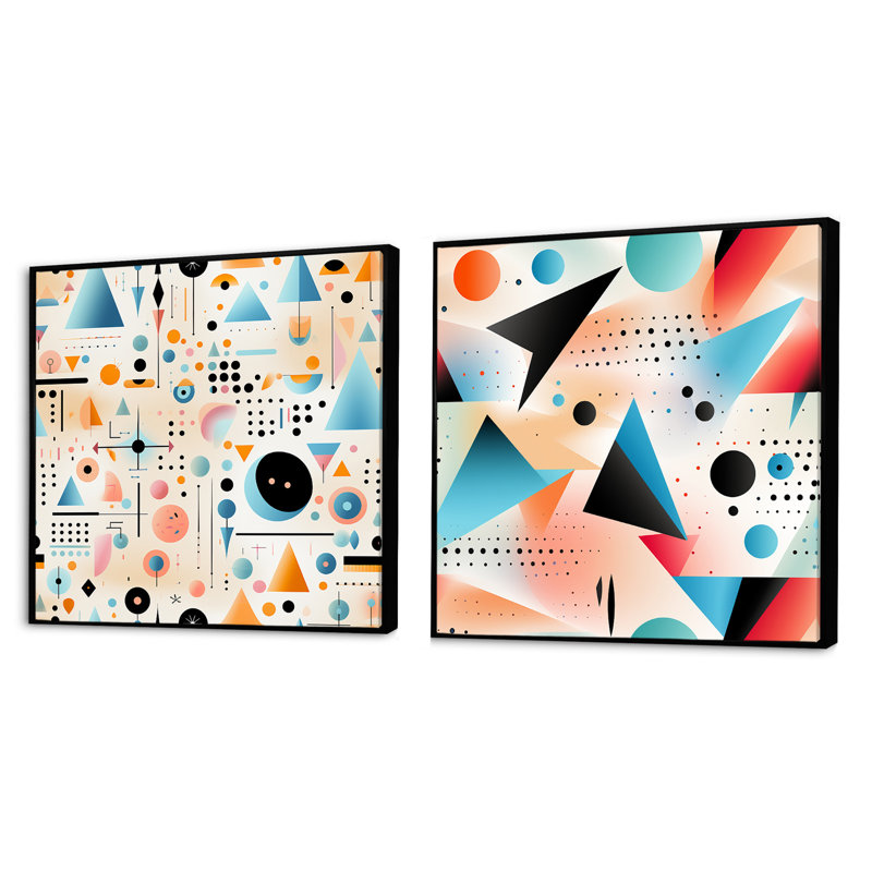 Crady - Ensemble de 2 collages de formes carrées abstraites, Cadre flottant noir, H 16 po x l 33 po