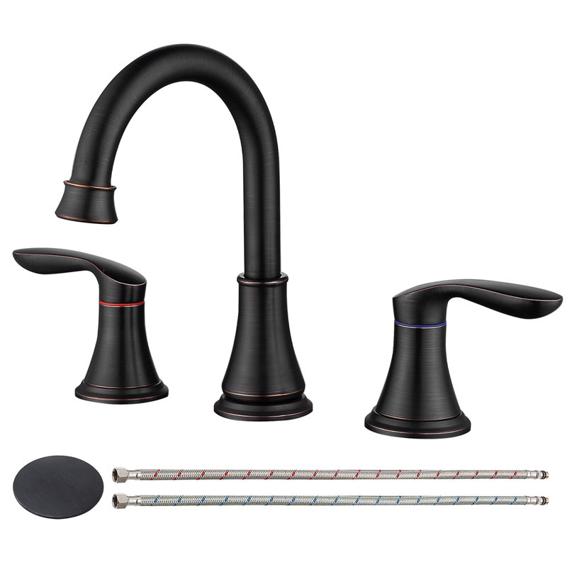 2-Handle 8 Inch Widespread Bathroom Sink Faucet ‎Oil-Rubbed Bronze Lavatory Faucet 3 Hole 360° Swivel Spout Vanity Sink Basin Faucets With Pop Up Drain Assembly And Cupc Water Supply Hoses
