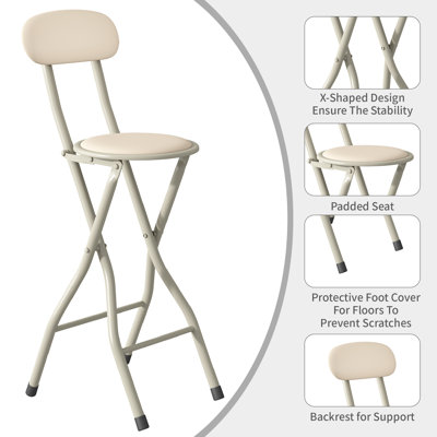 Folding Breakfast Bar Stool padded High Chair Set of 2 White