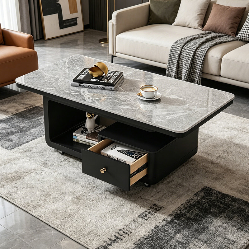 Leoma, 17.71" H x 47.24" L x 23.62" W, Marble, Gray/Black