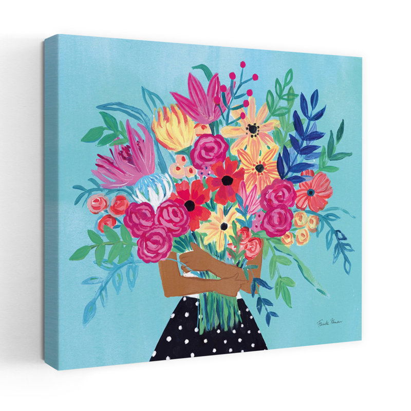 Art contemporain un bouquet de fleurs iv avec des bouquets bleus, H 18 po x l 18 po