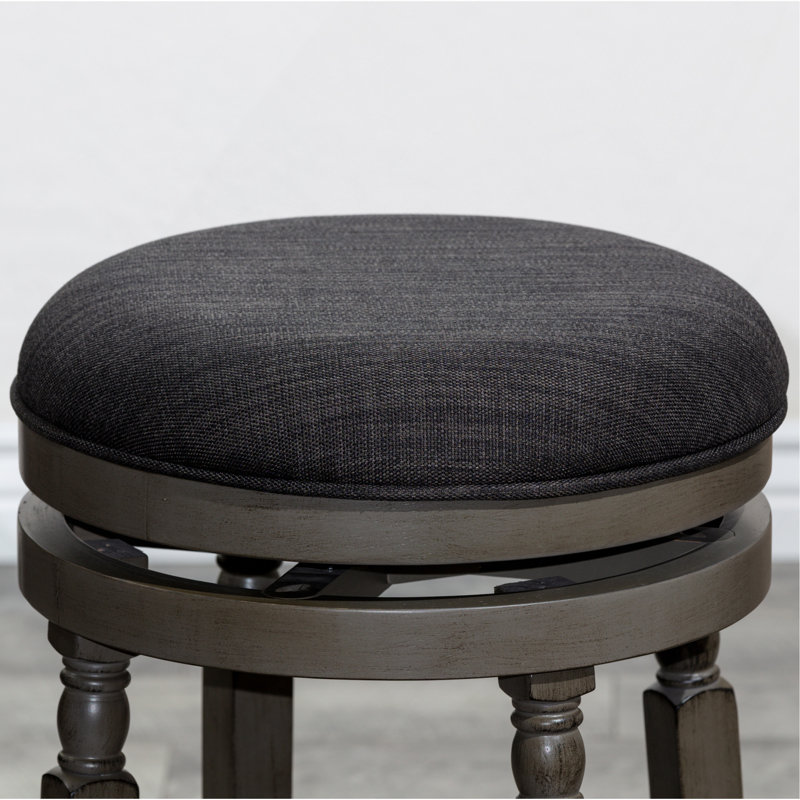 30" Bar Stool, Weathered Gray Finish, Charcoal Fabric Seat, Light Gray