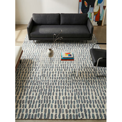 Ink Blot Wool Area Rug in Black/Gray