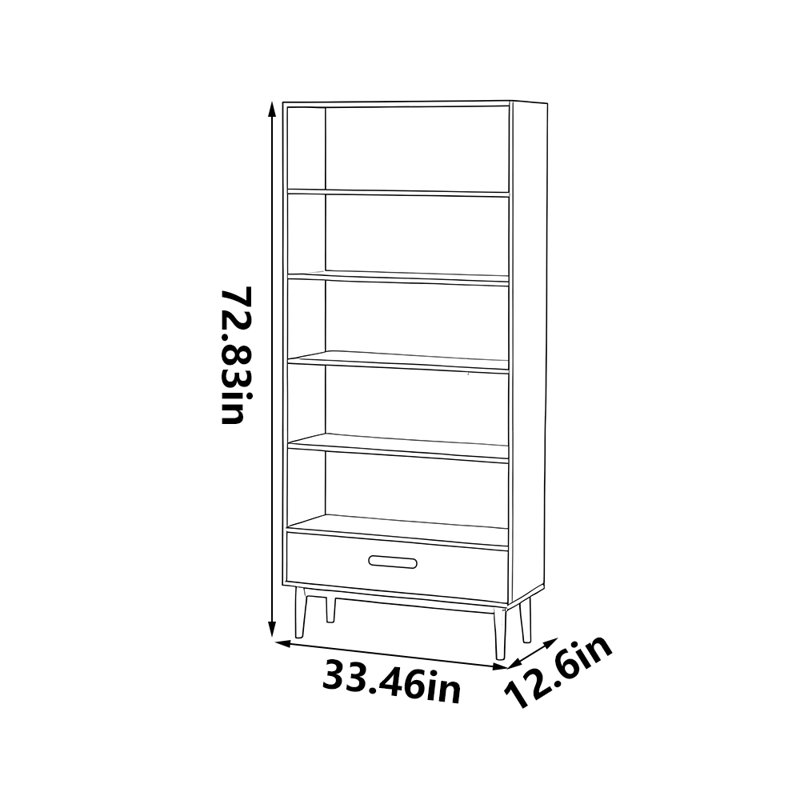 Bibliothèque moderne et classique, (5 tablettes) H 72,83 po x l 33,46 po x P 12,6 po