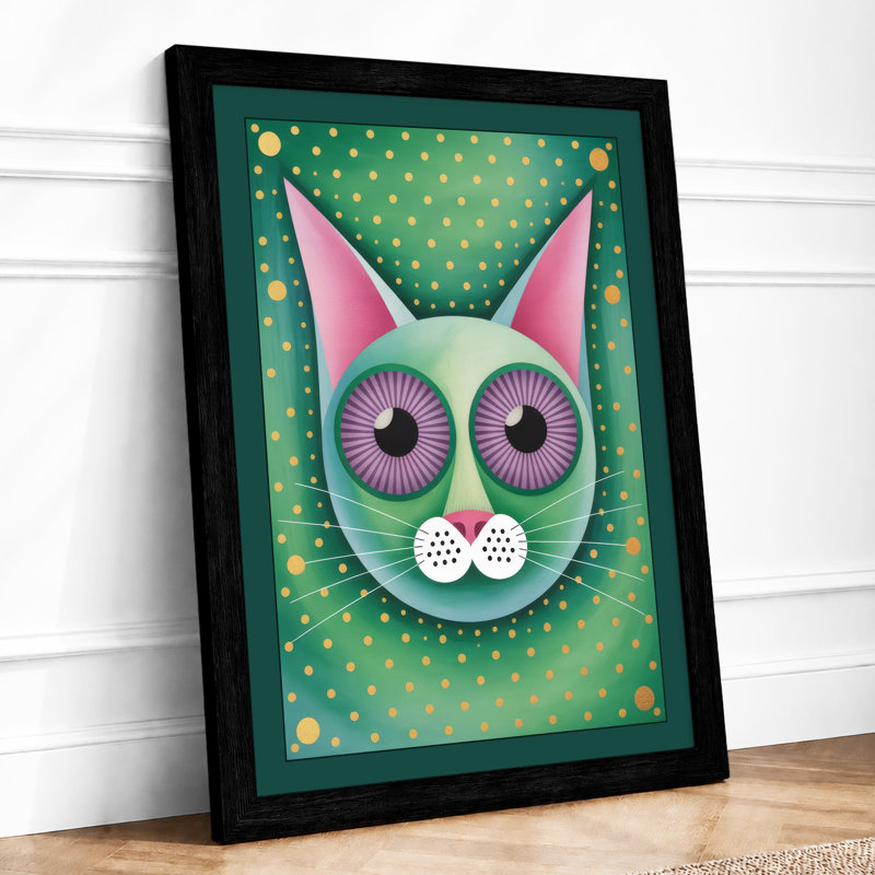 Whimsical Cat Face Modern - Print, A3 - 42.0 x 29.7 cm, Black