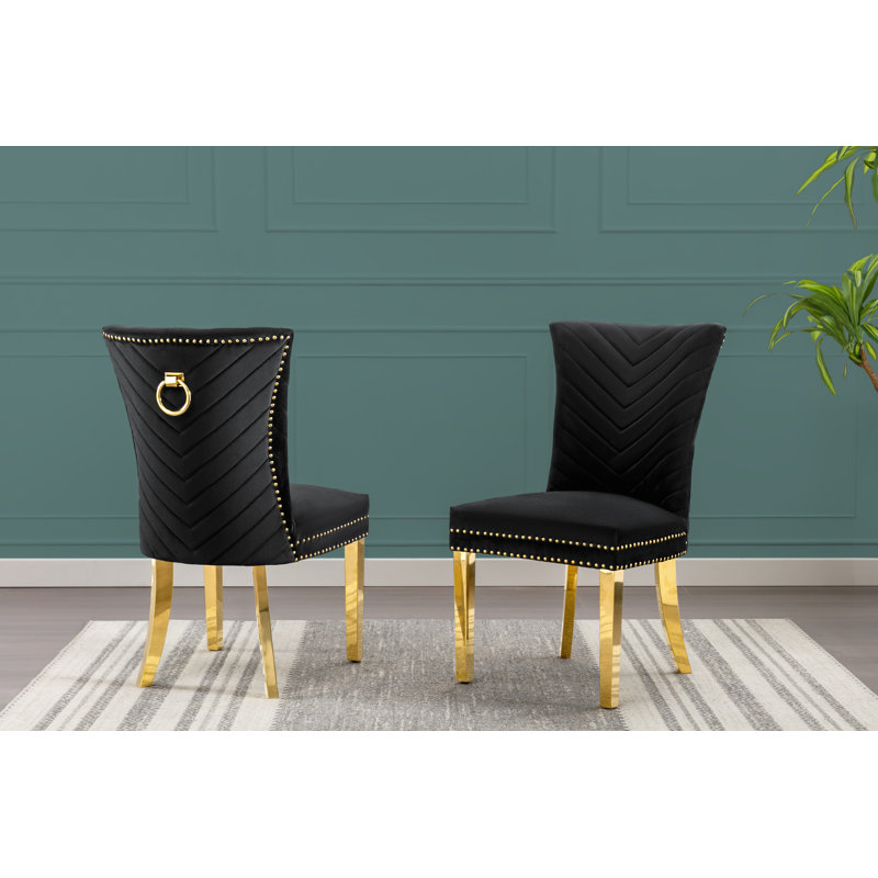 Chaise d'appoint rembourré, Noir, Or