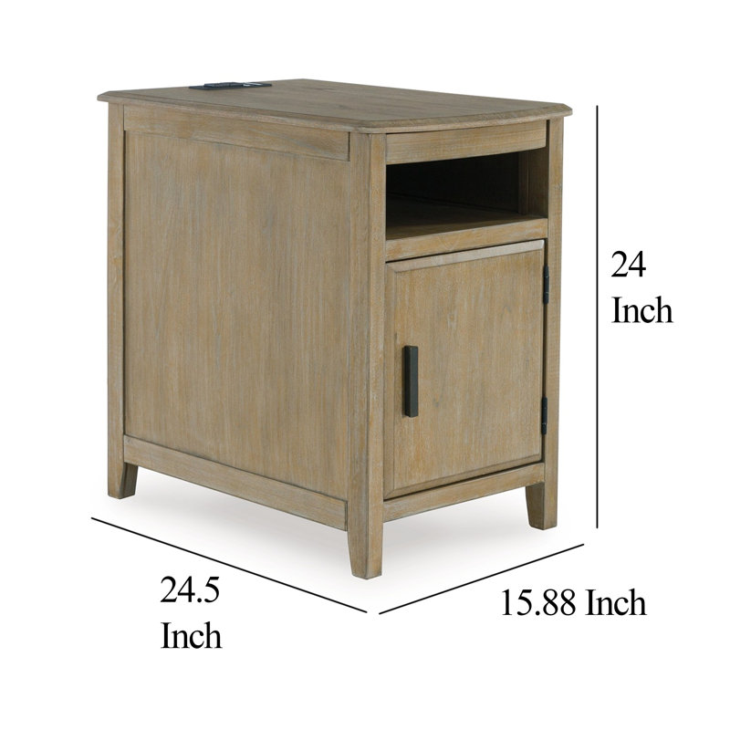 Geppie End Table and Built-In Outlets, Natural