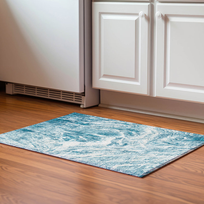 Premium Machine Washable Prisco Teal Rug, Rectangle 1'8" x 2'6"