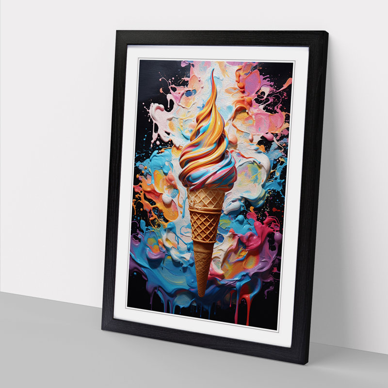 Ice Cream Gestural Art - Framed Print, 46cm H x 34cm W x 2cm D, Black