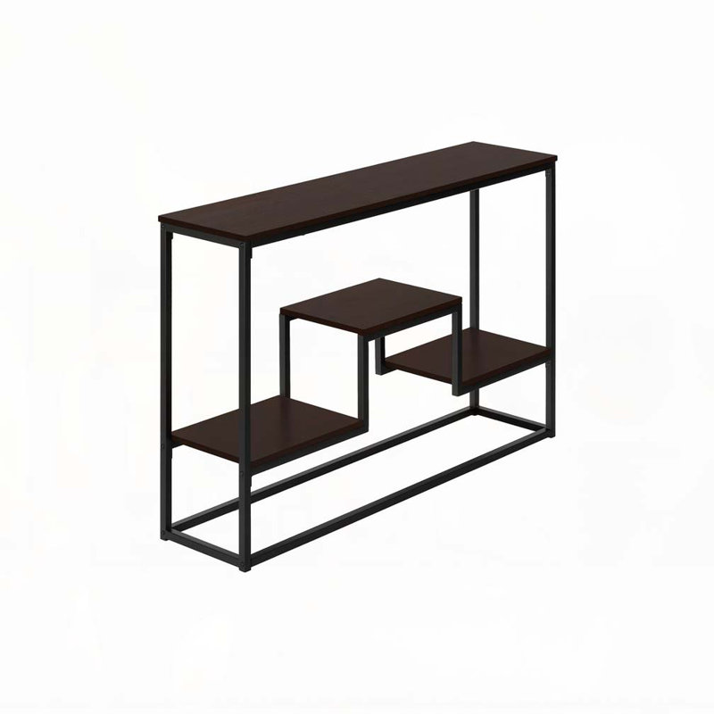 Table d'appoint, console, vestibule, étroit, canapé, salon, chambre à coucher, stratifié brun, métal noir, contemporain, moderne