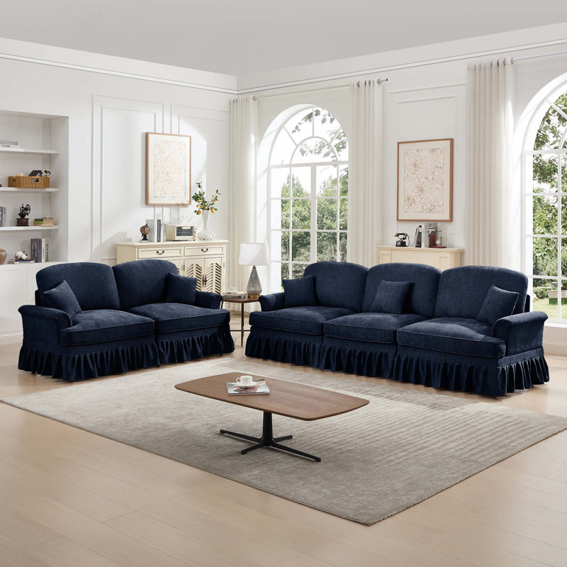 Ensemble de canapé en chenille 2 + 3 places avec volants amovibles pour 2 styles, dossier segmenté et configurations multiples