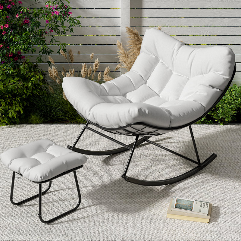 Ensemble de chaises de patio berçantes surdimensionnées avec repose-pieds Papasan Egg, Blanc