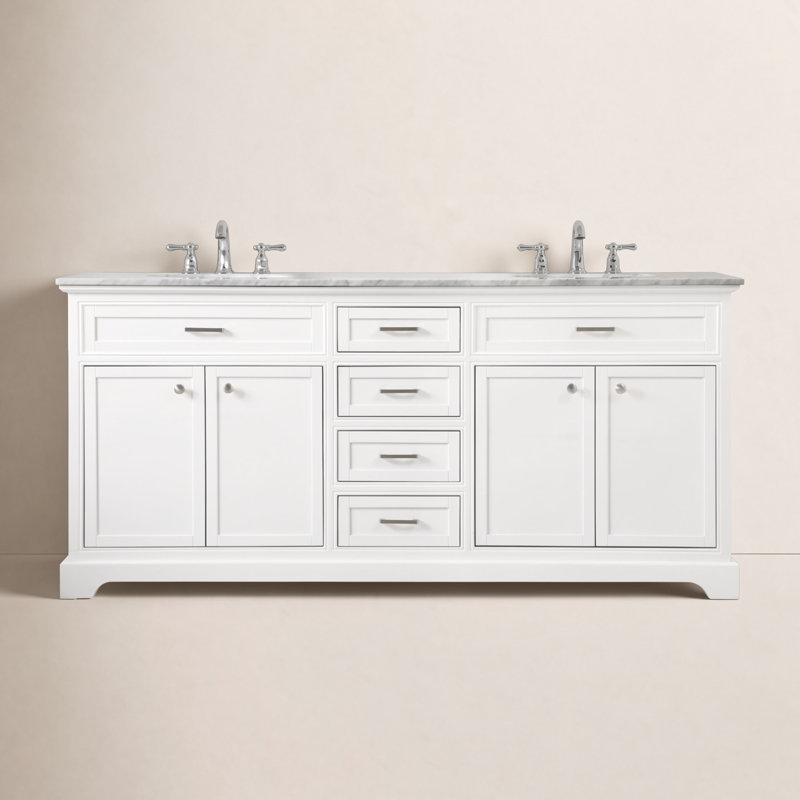Ensemble de meuble-lavabo double 72 po Hermes, Blanc, Blanc de Carrare / gris