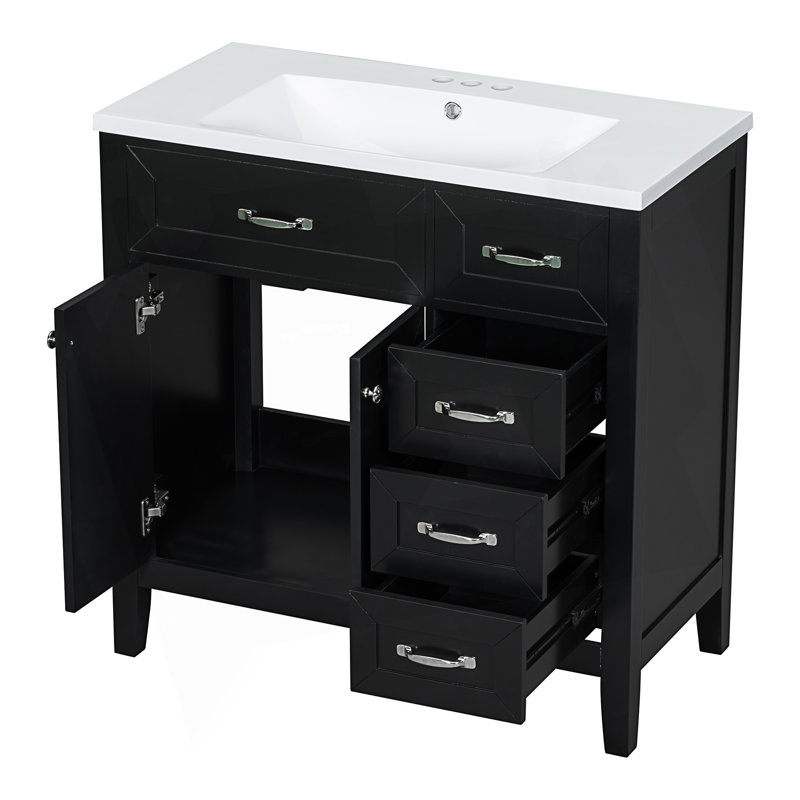 Ensemble de meuble-lavabo avec tiroirs, Noir