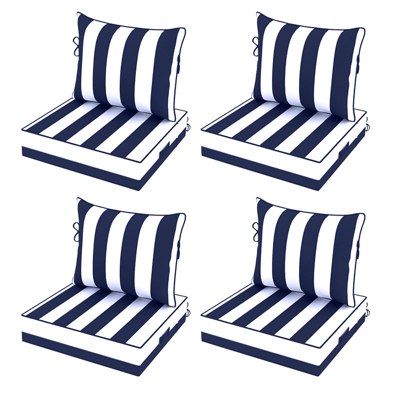 Fade Resistant Outdoor Chair Cushions Set Of 4, 28.5X28.5 Deep Seat Patio Cushions, 28D High Resilience Foam Replacement Patio Chair Cushions Set Of 4 With Removable Cover For Sofa, Adirondack Chair, Sectional,Blue Cabana Stripe