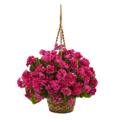 19in. Geranium Hanging Basket Artificial Plant UV Resistant (Indoor/Outdoor)