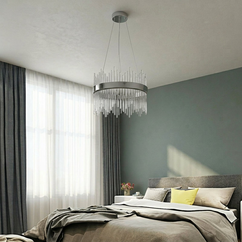 LED Chandelier, 40 W, Chrome, 26cm H x 40cm W x 40cm D