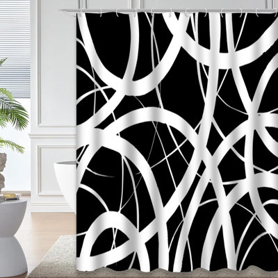 Art Grunge Shower Curtain, 72 in, 12 Hooks, Brush Abstract Black Canvas Checkered Cloth Decor