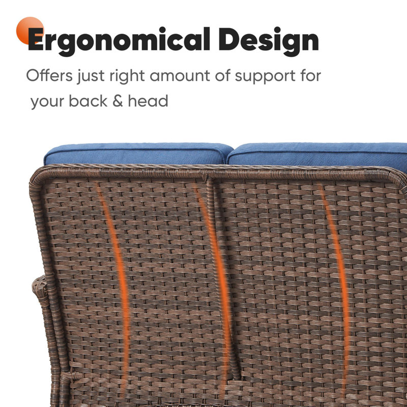 Rattan Wicker Seating Group with Cushions, Blue