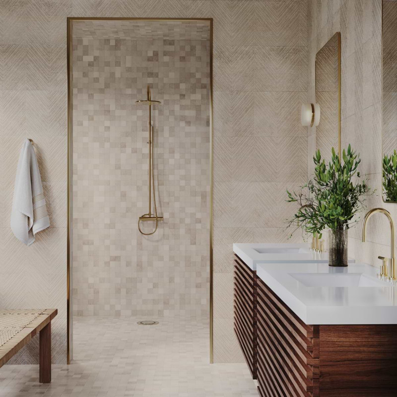 Stoneside Chevron 12x36 Textured Matte Ceramic Tile, Cream Beige