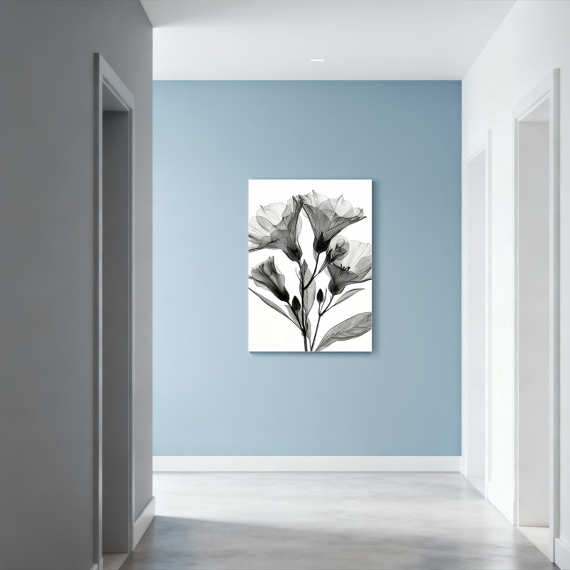 Ensemble de 1 tableau mural sur toile tendue, style radiographie florale noir et blanc, H 36 po x l 24 po