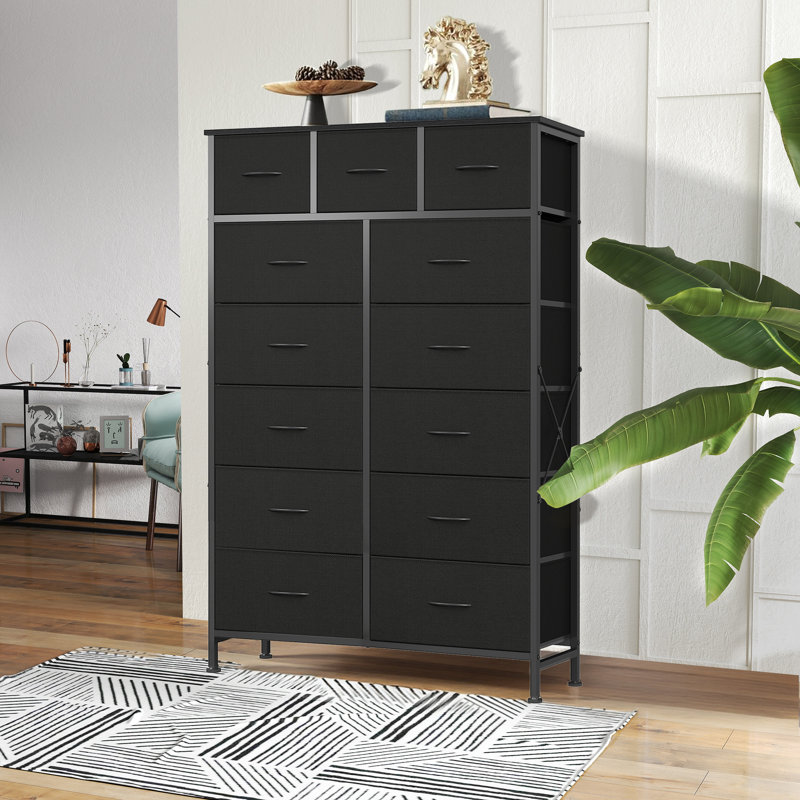 Storage Organizer with 13 Fabric Drawers, Tall Storage Tower Unit, Fabric Drawer Dresser, Black