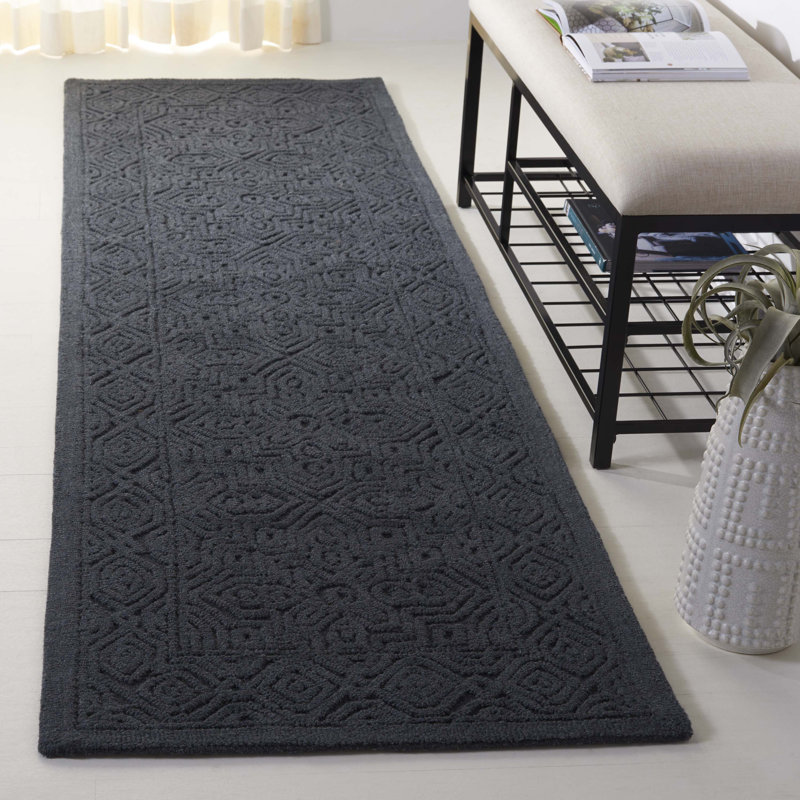 Tapis gris anthracite en laine / coton touffeté à la main Thomes, Tapis de couloir 2 pi 3 po x 8 pi
