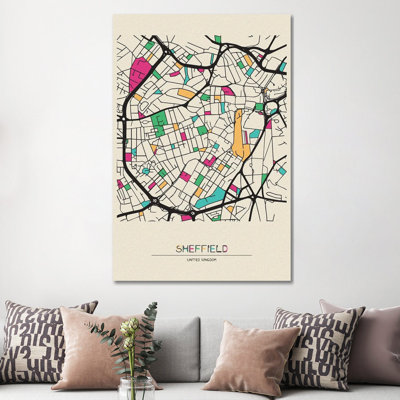 Sheffield, England Map 1 Piece Wrapped Canvas Wall Art