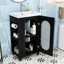 Meuble-lavabo autoportant avec lavabo en céramique, tablette réglable et armoire de rangement-1802026379