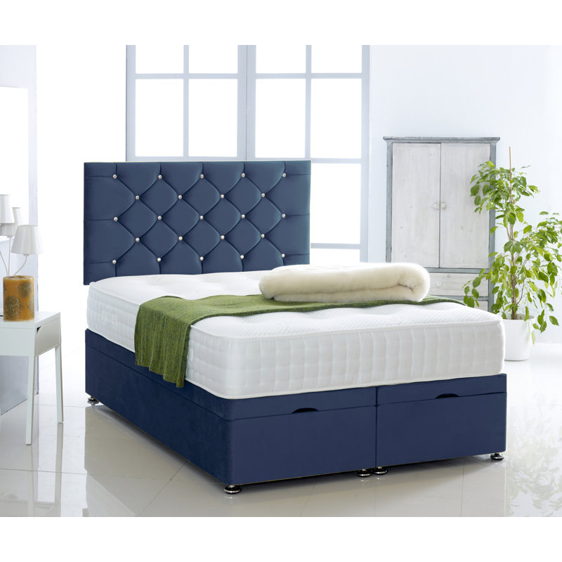 Ted Upholstered Ottoman Storage Bed, Dark Blue, Double (4'6)