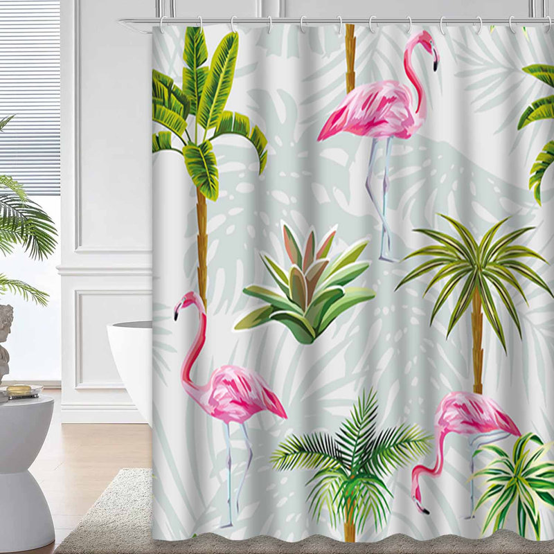 Rideau de douche rose avec flamants roses et cactus avec 12 crochets, L 72 po x l 78 po