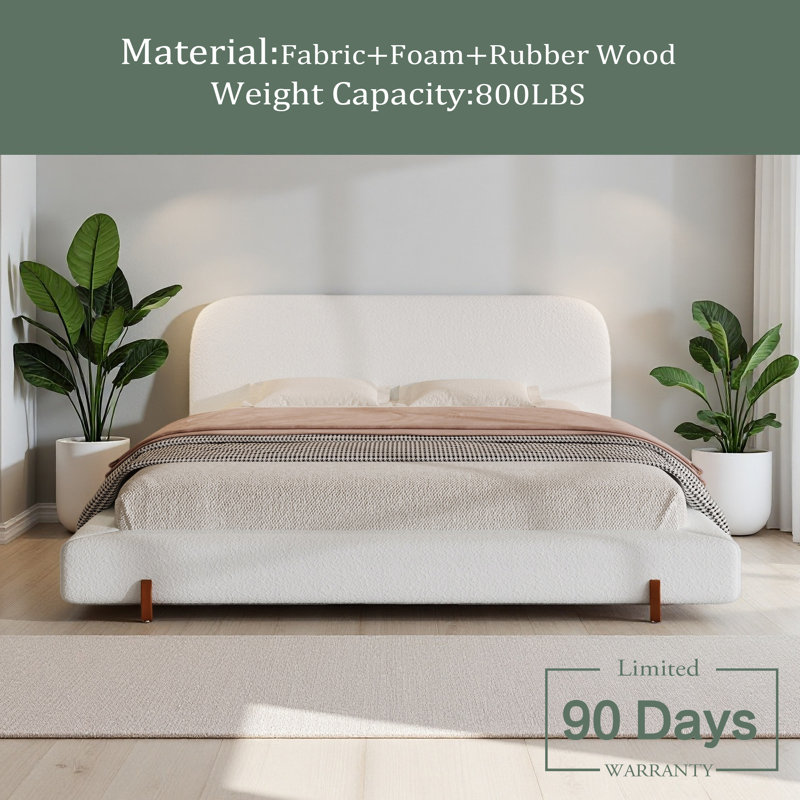 Unique Design, Upholstered Bed Frame, White