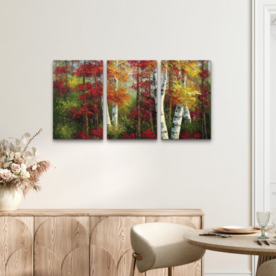 Ensemble de 3 panneaux muraux - Rio «Indian Summer», art mural sur toile pour le salon, la chambre à coucher ou le bureau 