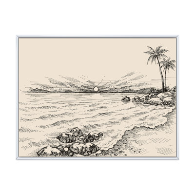 «Vintage Sea View And Palm Trees On Shore», reproduction sur toile