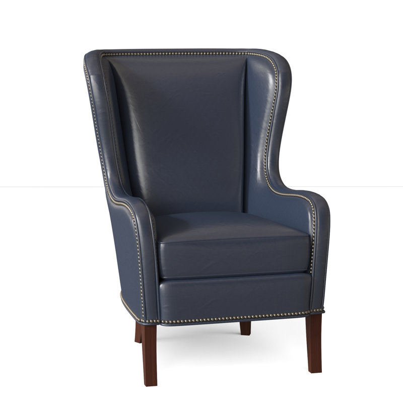 Aurora Leather Wingback Chair, Outsider Raven Genuine Leather, Mahogany, Gunmetal