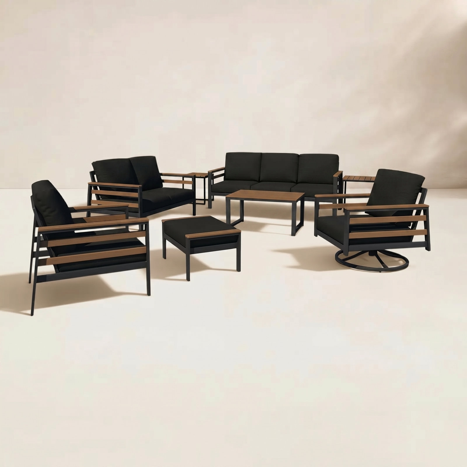 Townsend 8 Piece Outdoor Conversation Set with Sunbrella® Cushions, Canvas Black, Brown