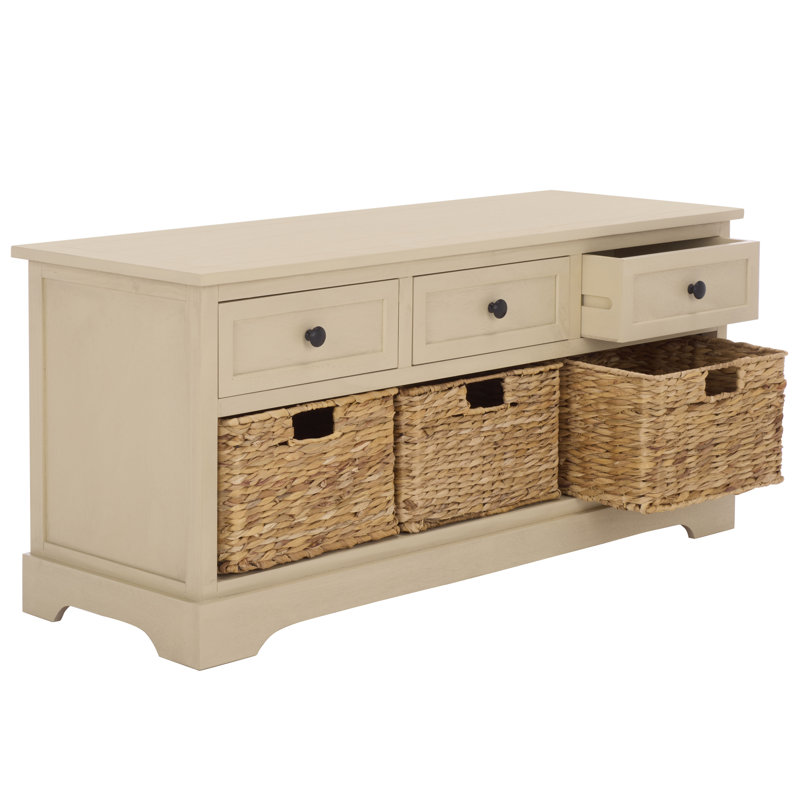 Banc de rangement en bois massif avec tiroirs Adayla, Sable