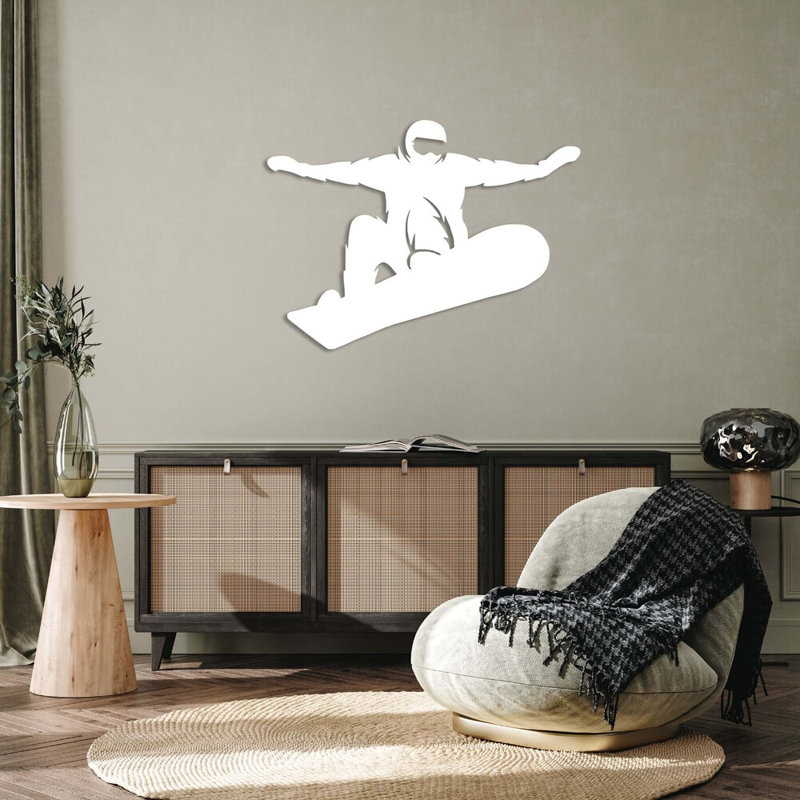 Art mural en métal Big Air Snowboarder - Snowboarding sports extrêmes - Silhouette hiver montagne - Tente murale rustique d'extérieur - Sculpture industrielle moderne en métal - Décoration de chalet de ski - Pièce d'art dynamique