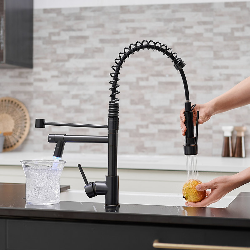 Contemporary Kitchen Faucet With Led Pull Down , Oil-Rubbed Bronze, Single Lever Function Faucet, Bronze Colour, Handle, Advanced Water Control