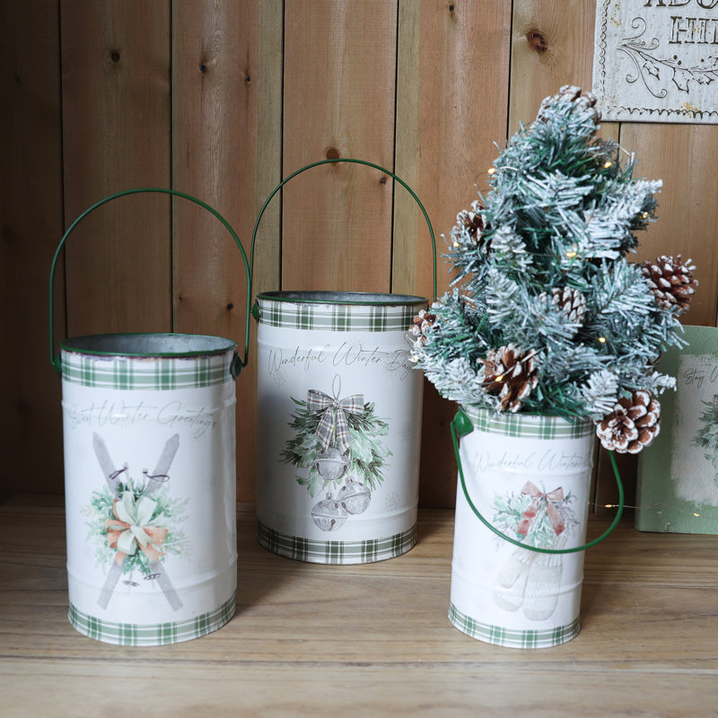  Seaux rétro ensembles de décoration de Noël - seau et rangement pour petites plantes / ornements / bonbons, seaux décoratifs ronds pour centres de table de fête et présentoir de manteau de maison