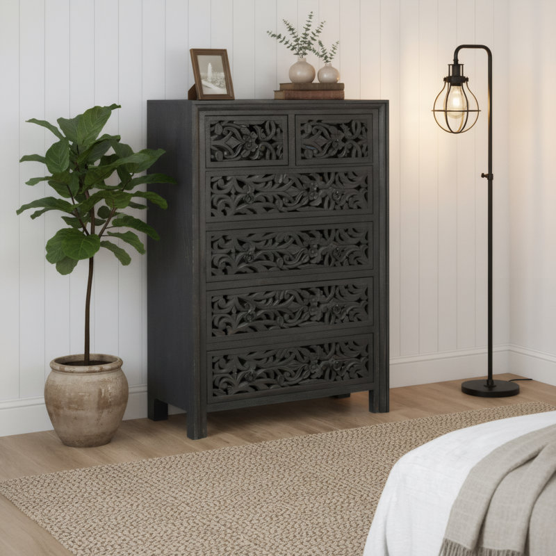 Commode 6 tiroirs Harleen, Noir