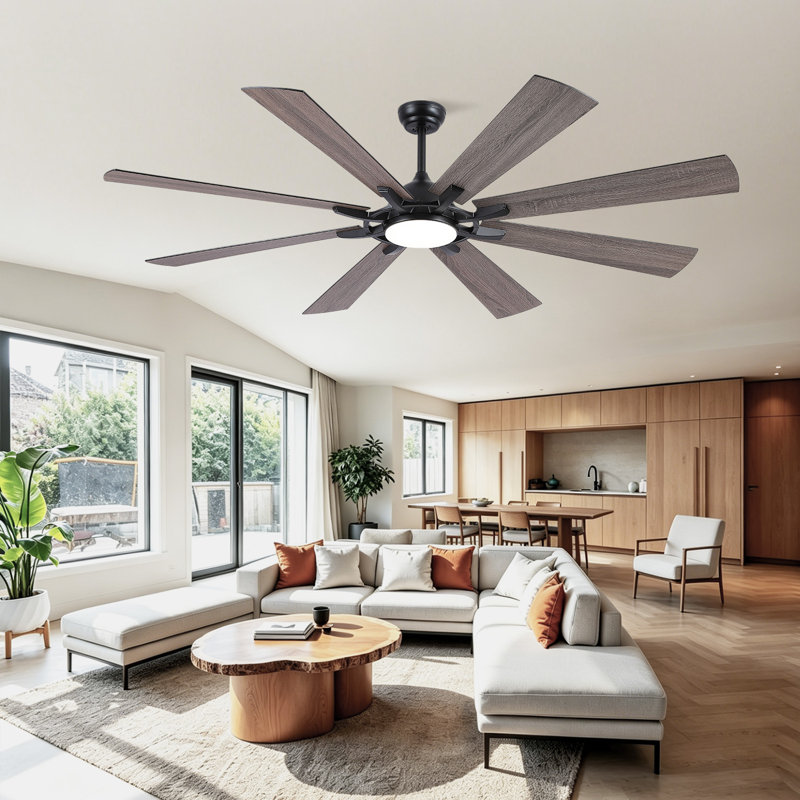 72" Windmill Large Ceiling Fan With 3cct Led Lights And Remote Control, Black