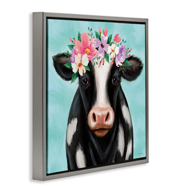 «Cow with Pastel Flowers», art mural sur toile par Elizabeth Tyndall
