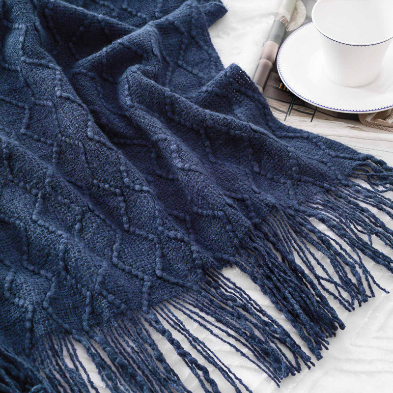  Jeté de canapé texturé et doux, 50 pi x 60 po Boho , Bleu marine