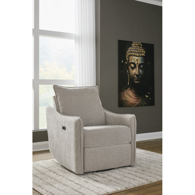 Beige Velvet Swivel Recliner with Metal Base